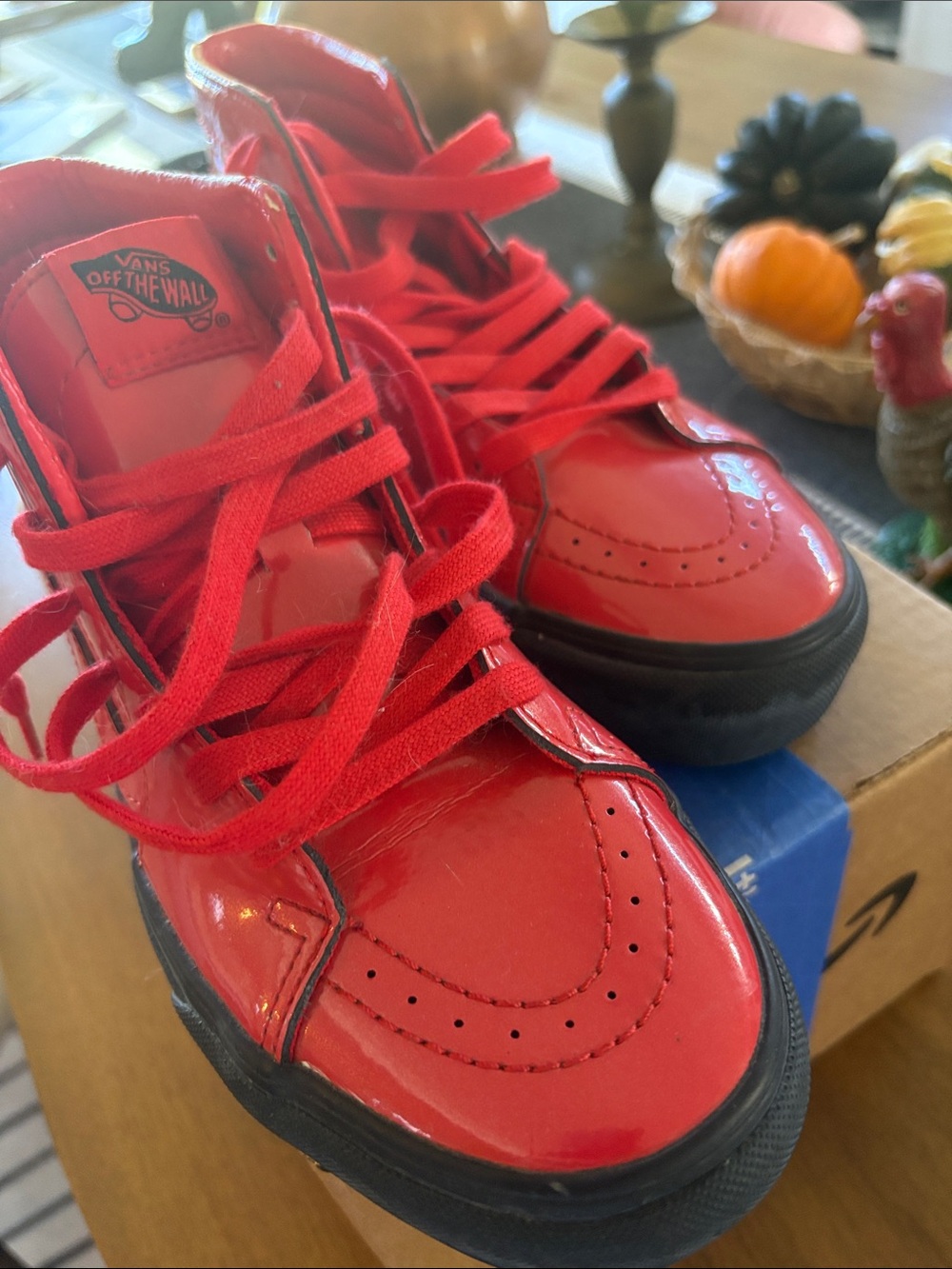 Vans Red Patent High-Top Sneakers with Black Soles